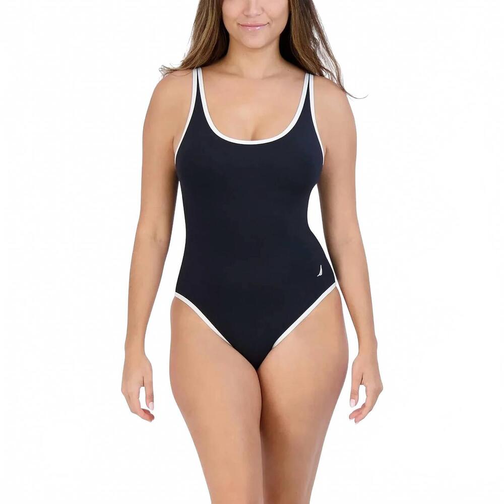 NEW NAUTICA thin strap slimming tummy one piece swimsuit in black